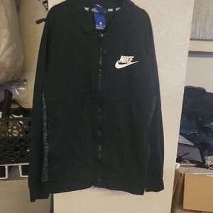 Nike Black Full-Zip Hoodie Jacket with White Logo
